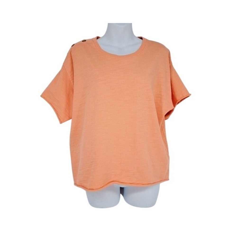 Nation LTD Top Women Medium Peach Orange Button Shoulder Cotton Slub